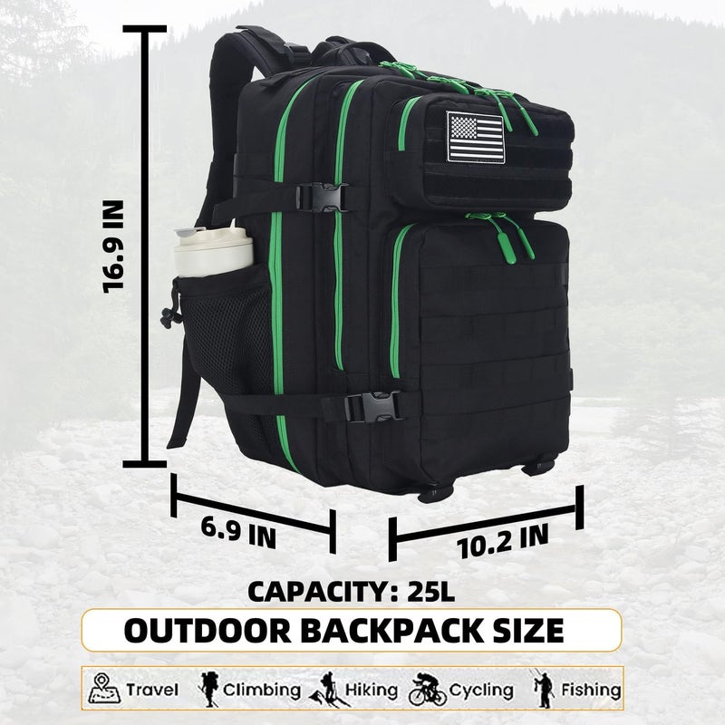 Lovelinks21 25L Tactical Military Backpack Small Travel Rucksack for Men and Women Assault Pack Bug Out Bag Molle Daypack Gym Backpack with Bottle Holder (Black Neon Green) - Image 2